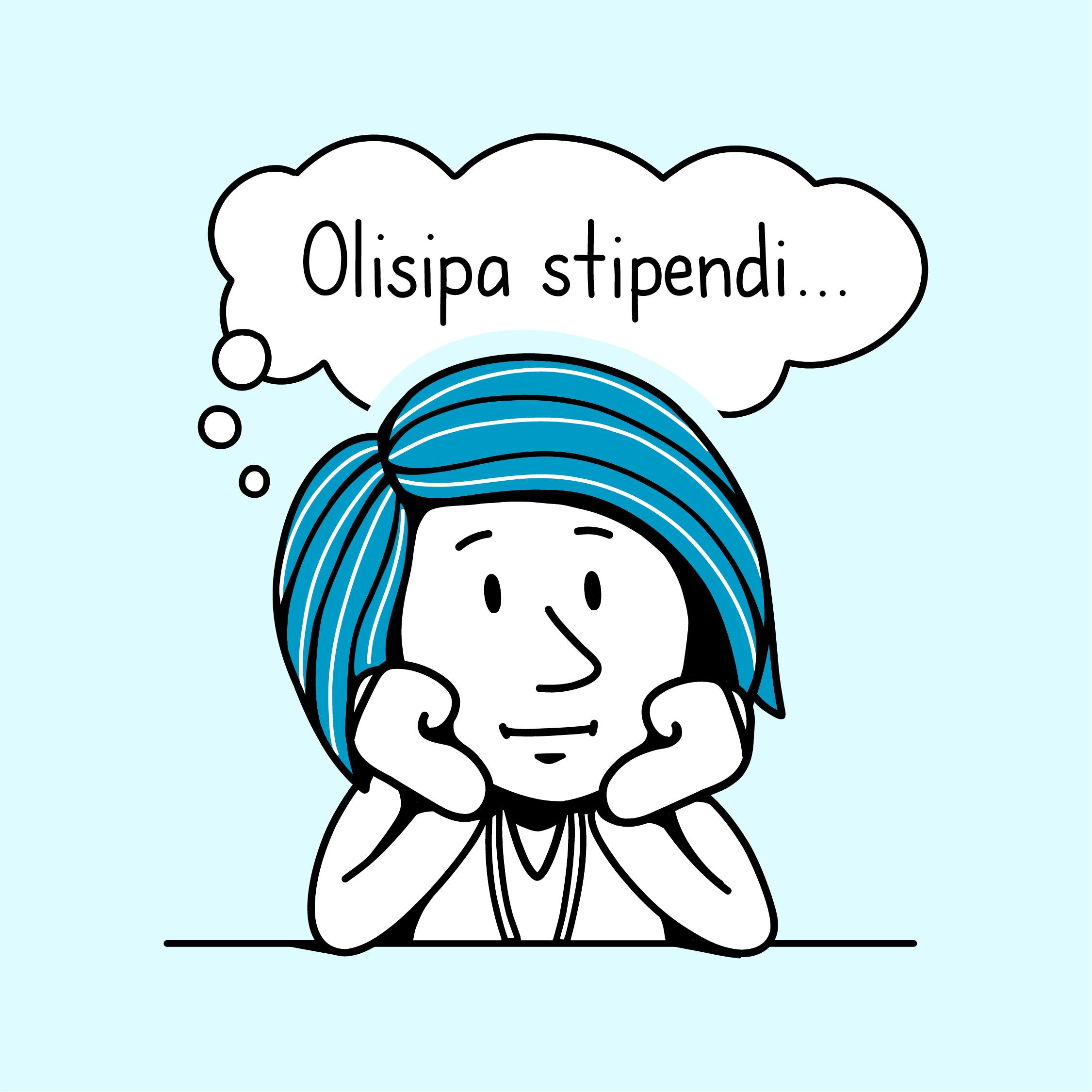 Kuvassa henkilö haaveilee stipendistä?>