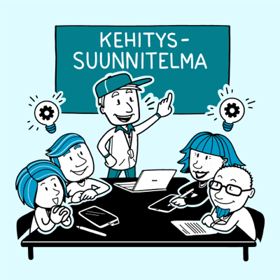 Kuvassa työpaikan edustajat suunnittelevat kehittämisavustushakemusta.?>